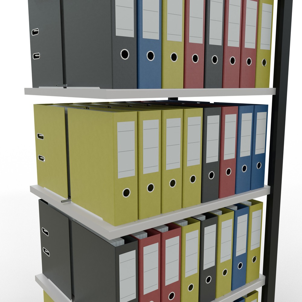 Numéro de l'image du produit 3: Rayonnage de bureau SCHULTE travée auxiliaire, utilisable des deux côtés, avec butées centrales, CT 150 kg, noir, HxlxP 2 000 x 750 x 600 mm