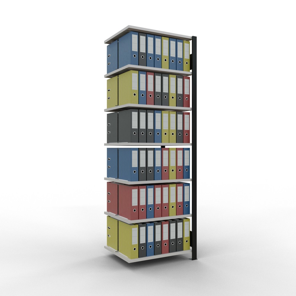 Numéro de l'image du produit 2: Rayonnage de bureau SCHULTE travée auxiliaire, utilisable des deux côtés, avec butées centrales, CT 150 kg, noir, HxlxP 2 300 x 750 x 600 mm