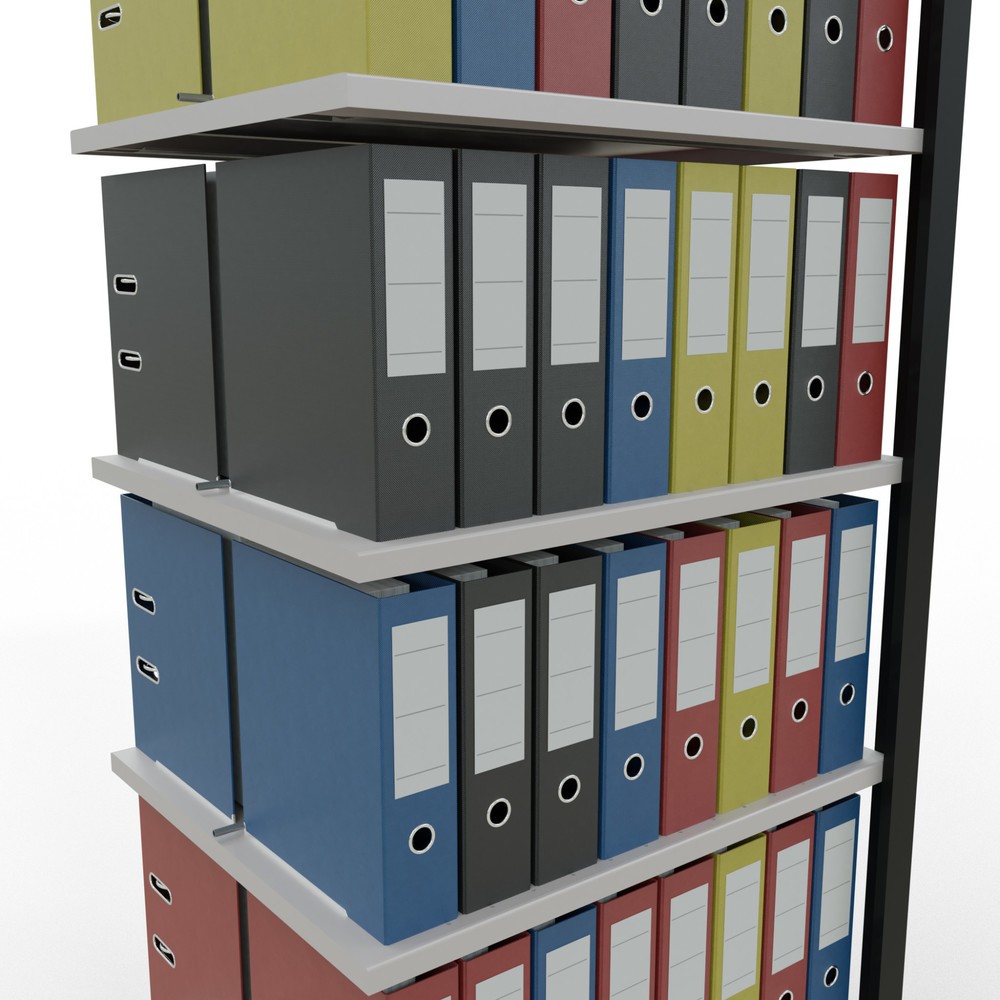 Numéro de l'image du produit 3: Rayonnage de bureau SCHULTE travée auxiliaire, utilisable des deux côtés, avec butées centrales, CT 150 kg, noir, HxlxP 2 300 x 750 x 600 mm