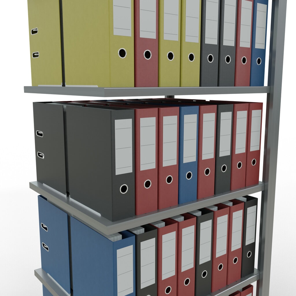 Rayonnage de bureau SCHULTE travée auxiliaire, utilisable des deux côtés, sans butées centrales, CT 150 kg, HxlxP 2 000 x 750 x 600 mm N° de l'image du produit 3 : Rayonnage de bureau SCHULTE travée auxiliaire, utilisable des deux côtés, sans butées centrales, CT 150 kg, HxlxP 2 000 x 750 x 600 mm