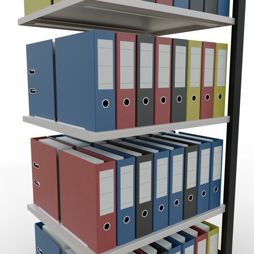 N° de l'image du produit 3 : Rayonnage de bureau SCHULTE travée auxiliaire, utilisable des deux cotés, sans butées centrales, CT 150 kg, noir, HxlxP 1 800 x 750 x 600 mm