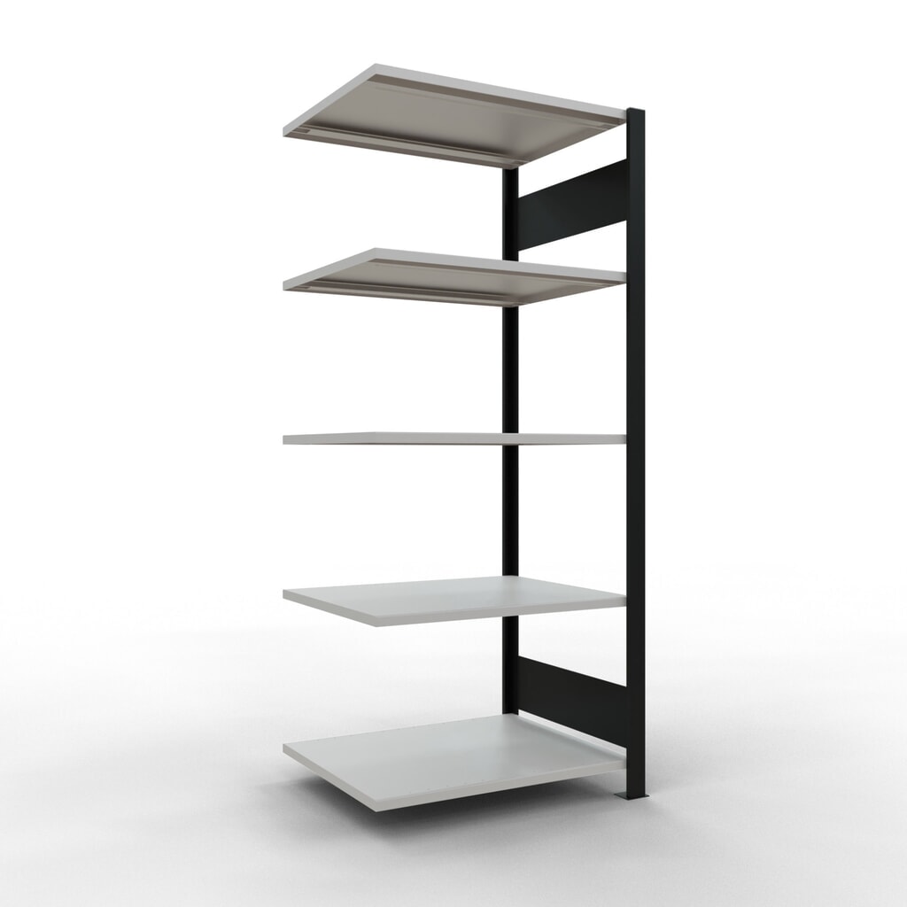 Rayonnage de bureau SCHULTE travée auxiliaire, utilisable des deux cotés, sans butées centrales, CT 150 kg, noir, HxlxP 1 800 x 750 x 600 mm N° de l'image du produit 1 : Rayonnage de bureau SCHULTE travée auxiliaire, utilisable des deux cotés, sans butées centrales, CT 150 kg, noir, HxlxP 1 800 x 750 x 600 mm
