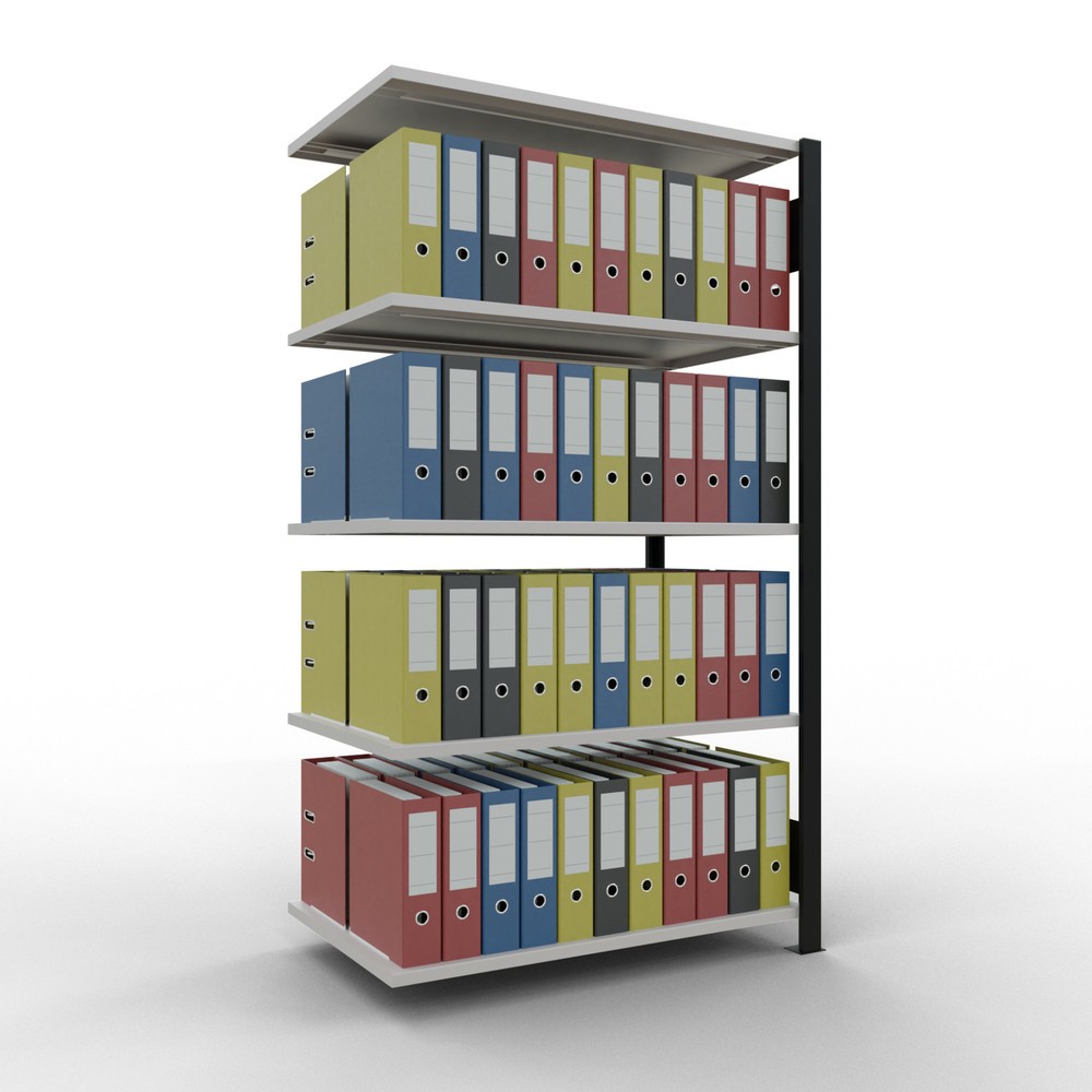 N° de l'image du produit 2 : Rayonnage de bureau SCHULTE travée auxiliaire, utilisable des deux cotés, sans butées centrales, CT 150 kg, noir, HxlxP 1 800 x 1 000 x 600 mm