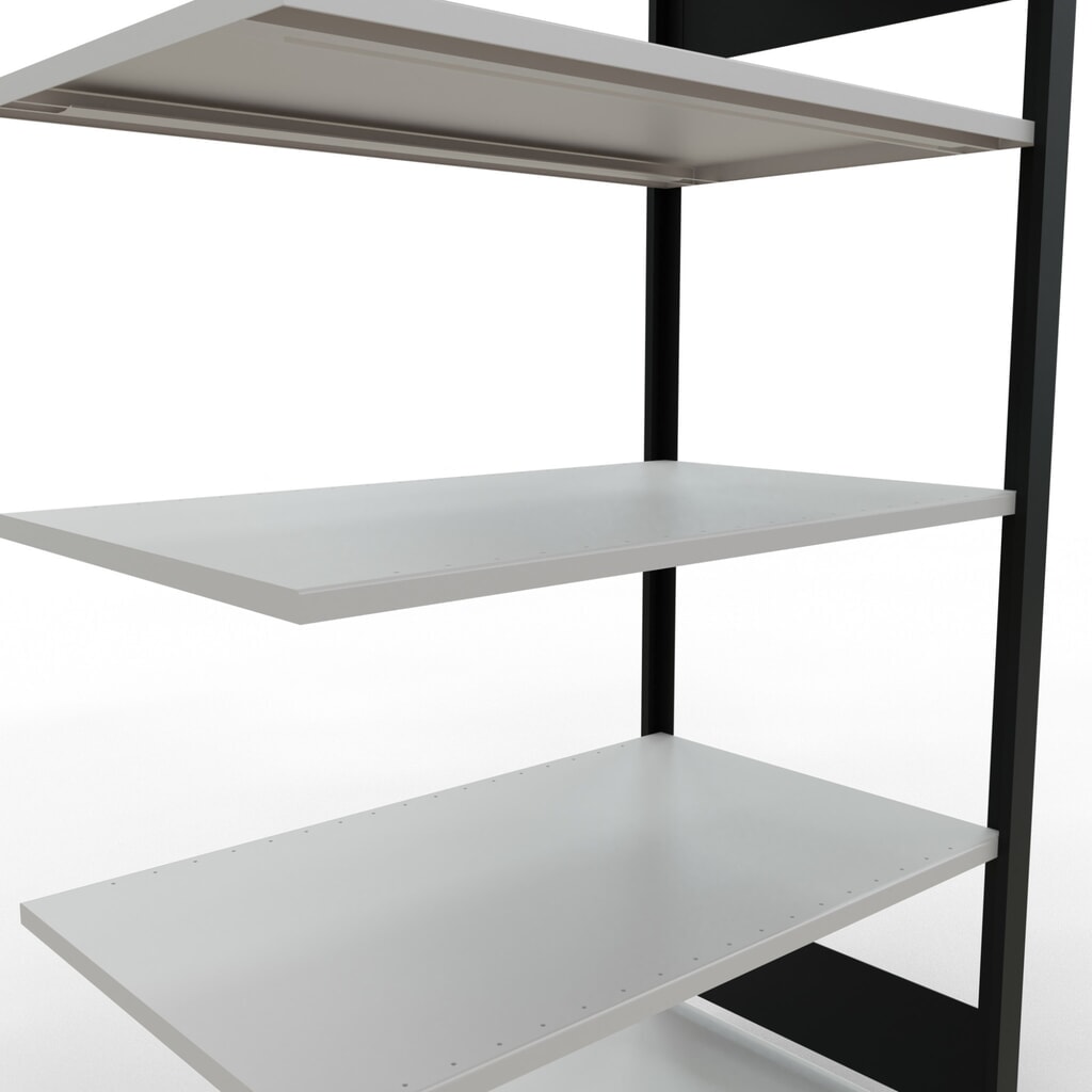 Rayonnage de bureau SCHULTE travée auxiliaire, utilisable des deux cotés, sans butées centrales, CT 150 kg, noir, HxlxP 1 800 x 1 000 x 600 mm N° de l'image du produit 4 : Rayonnage de bureau SCHULTE travée auxiliaire, utilisable des deux cotés, sans butées centrales, CT 150 kg, noir, HxlxP 1 800 x 1 000 x 600 mm