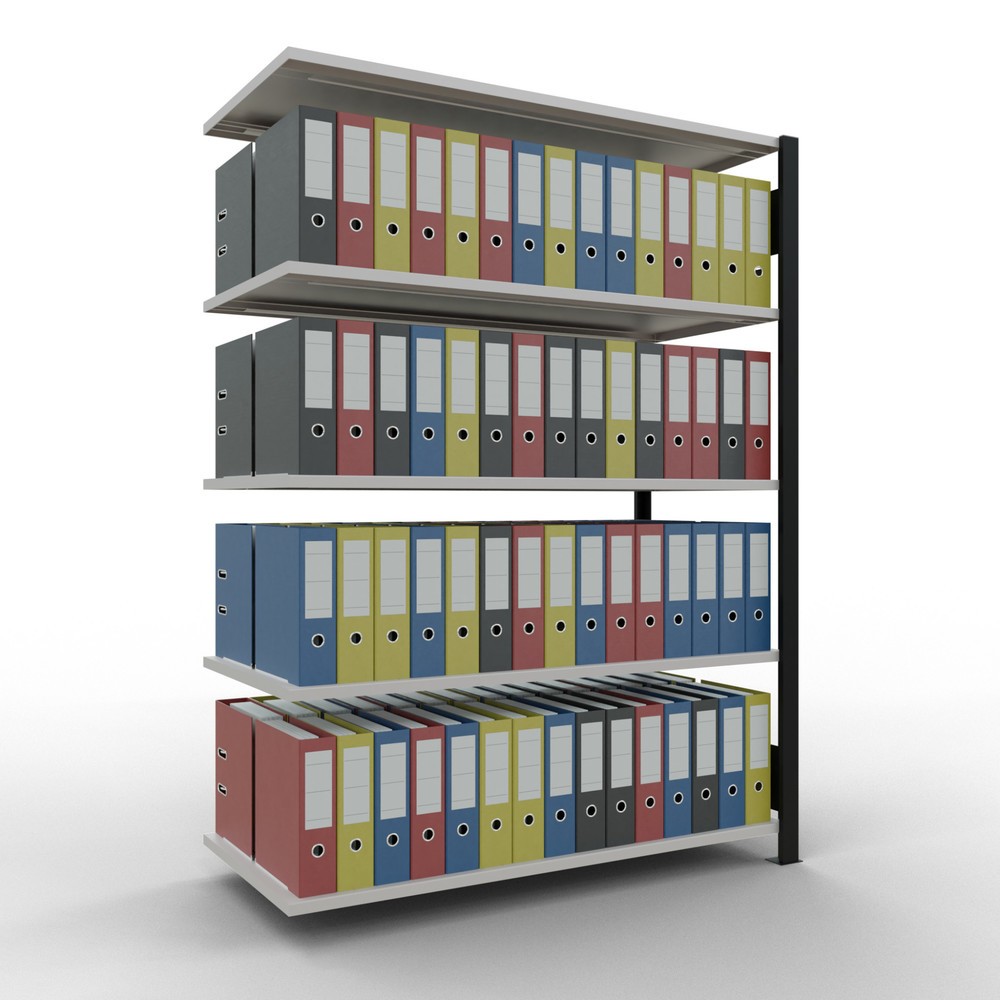 N° de l'image du produit 2 : Rayonnage de bureau SCHULTE travée auxiliaire, utilisable des deux cotés, sans butées centrales, CT 150 kg, noir, HxlxP 1 800 x 1 300 x 600 mm