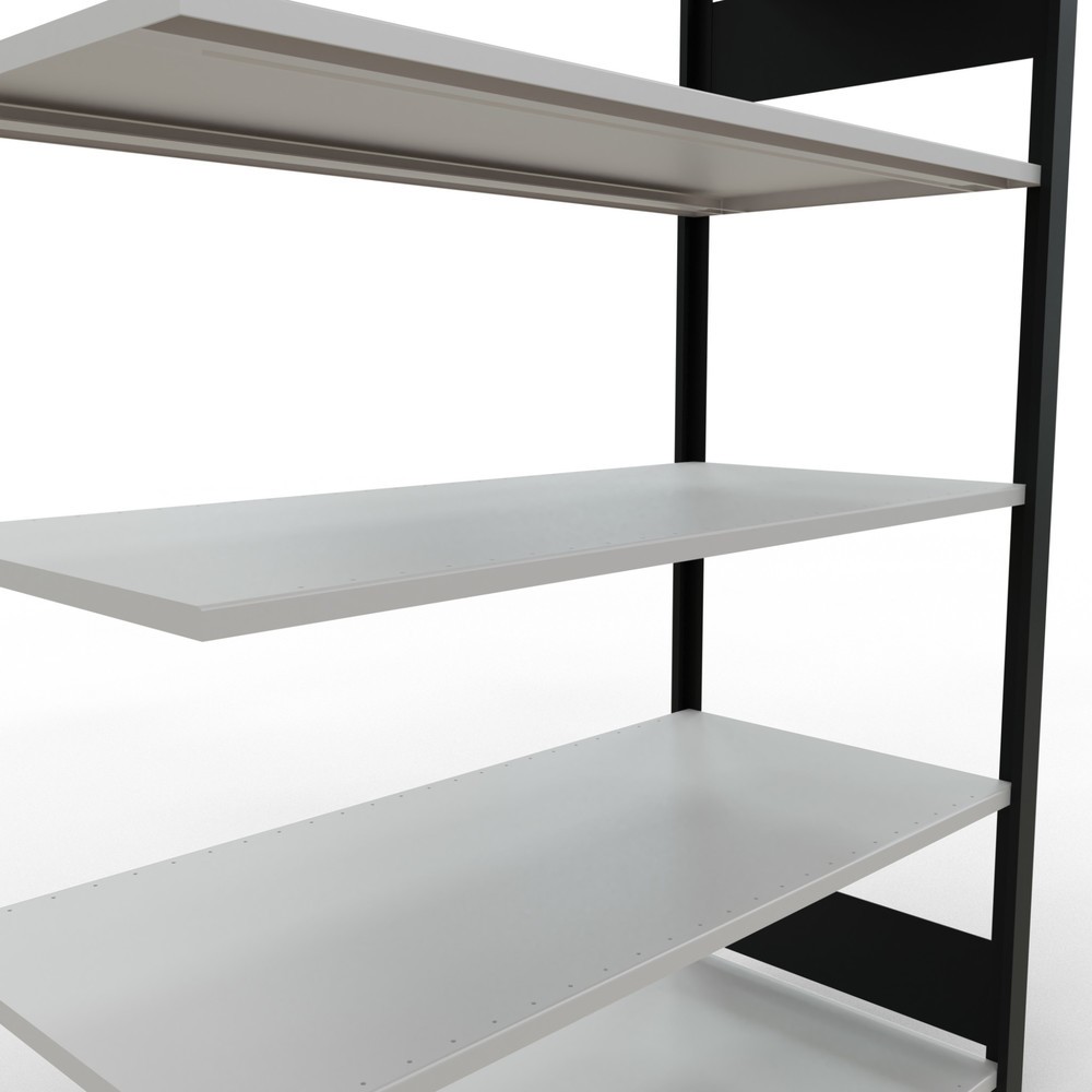 N° de l'image du produit 4 : Rayonnage de bureau SCHULTE travée auxiliaire, utilisable des deux cotés, sans butées centrales, CT 150 kg, noir, HxlxP 1 800 x 1 300 x 600 mm