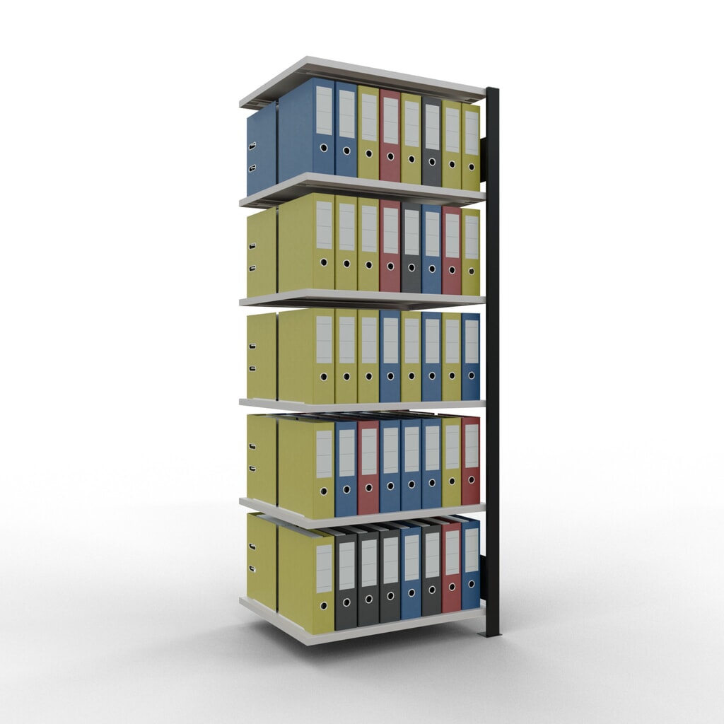 Rayonnage de bureau SCHULTE travée auxiliaire, utilisable des deux côtés, sans butées centrales, CT 150 kg, noir, HxlxP 2 000 x 750 x 600 mm N° de l'image du produit 2 : Rayonnage de bureau SCHULTE travée auxiliaire, utilisable des deux côtés, sans butées centrales, CT 150 kg, noir, HxlxP 2 000 x 750 x 600 mm