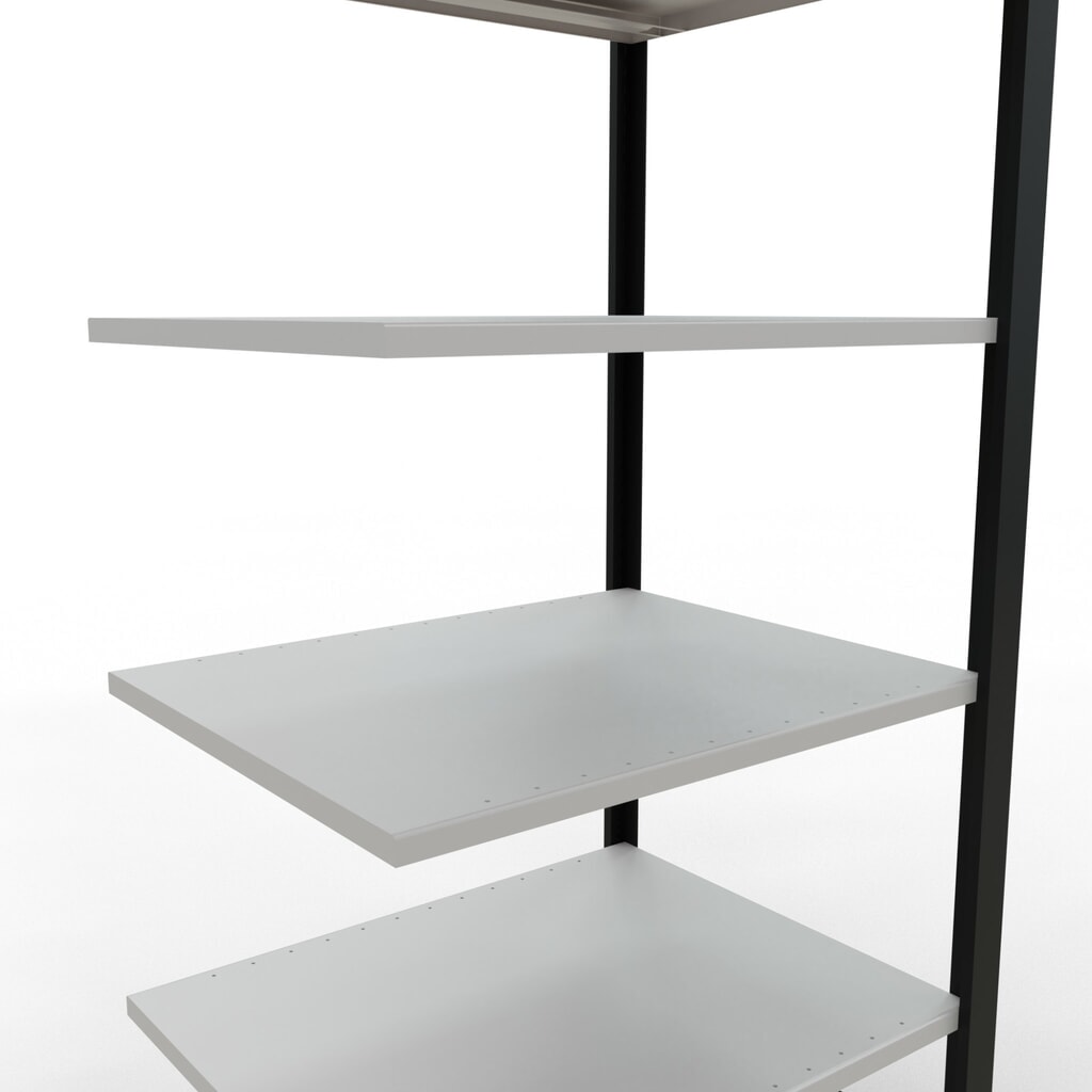 Rayonnage de bureau SCHULTE travée auxiliaire, utilisable des deux côtés, sans butées centrales, CT 150 kg, noir, HxlxP 2 000 x 750 x 600 mm N° de l'image du produit 4 : Rayonnage de bureau SCHULTE travée auxiliaire, utilisable des deux côtés, sans butées centrales, CT 150 kg, noir, HxlxP 2 000 x 750 x 600 mm