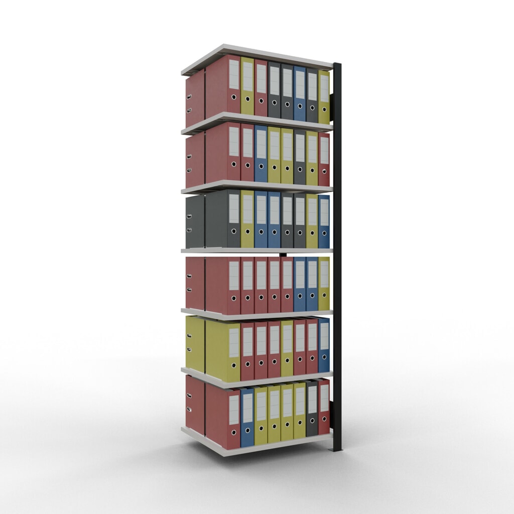 Rayonnage de bureau SCHULTE travée auxiliaire, utilisable des deux côtés, sans butées centrales, CT 150 kg, noir, HxlxP 2 300 x 750 x 600 mm N° de l'image du produit 2 : Rayonnage de bureau SCHULTE travée auxiliaire, utilisable des deux côtés, sans butées centrales, CT 150 kg, noir, HxlxP 2 300 x 750 x 600 mm