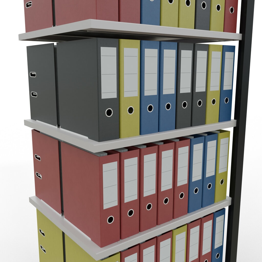 N° de l'image du produit 3 : Rayonnage de bureau SCHULTE travée auxiliaire, utilisable des deux côtés, sans butées centrales, CT 150 kg, noir, HxlxP 2 300 x 750 x 600 mm