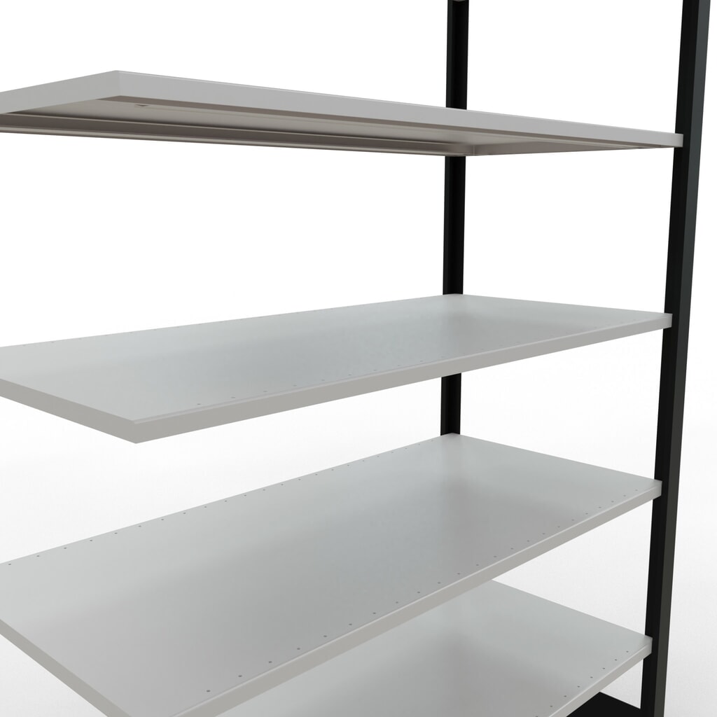 N° de l'image du produit 4 : Rayonnage de bureau SCHULTE travée auxiliaire, utilisable des deux côtés, sans butées centrales, CT 150 kg, noir, HxlxP 2 300 x 1 300 x 600 mm