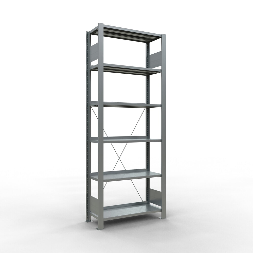 N° de l'image du produit 1 : Rayonnage de bureau SCHULTE travée de base, utilisable d’un seul côté, avec barres de butée, CT 85 kg, HxlxP 2 000 x 750 x 300 mm