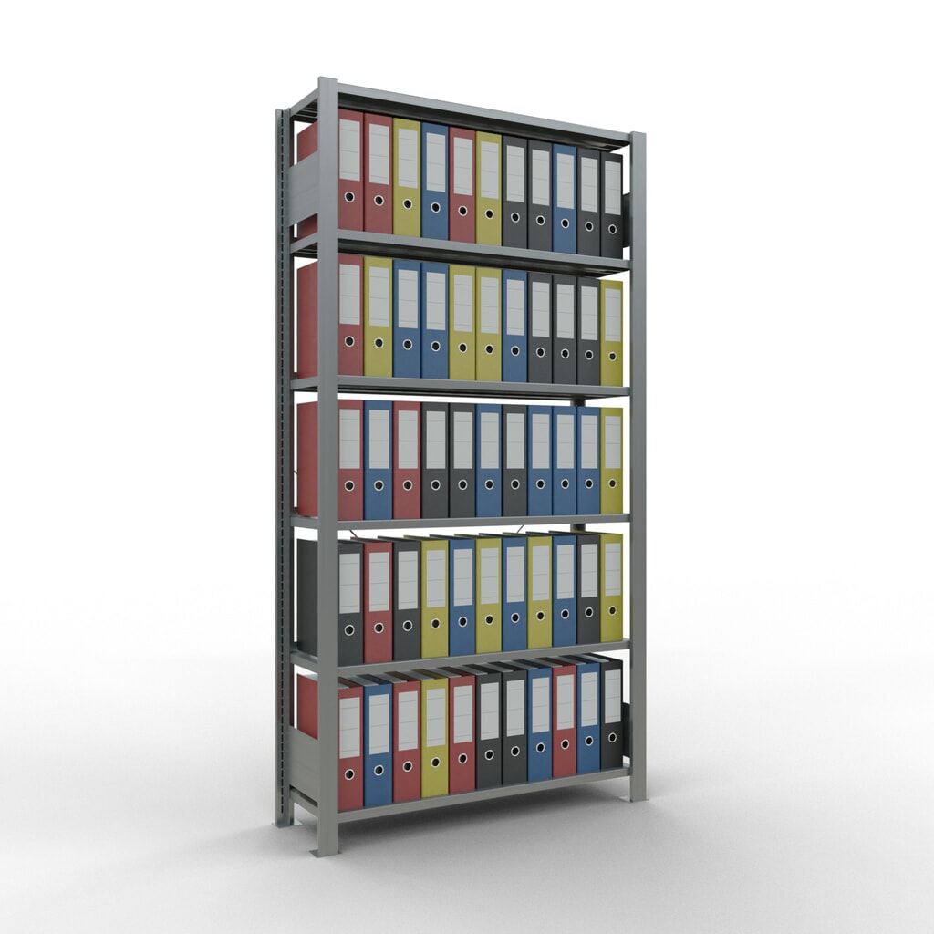 Rayonnage de bureau SCHULTE travée de base, utilisable d’un seul côté, avec barres de butée, CT 85 kg, HxlxP 2 000 x 1 000 x 300 mm N° de l'image du produit 2 : Rayonnage de bureau SCHULTE travée de base, utilisable d’un seul côté, avec barres de butée, CT 85 kg, HxlxP 2 000 x 1 000 x 300 mm