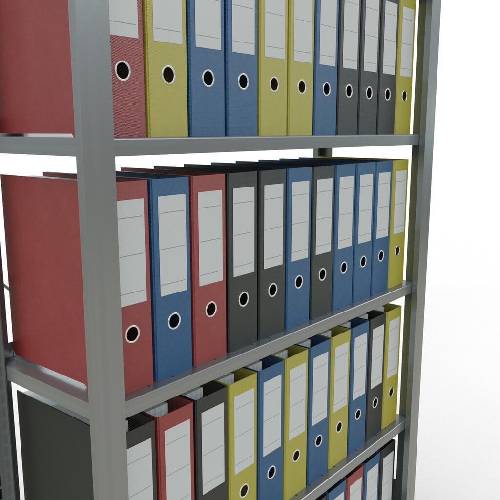 Rayonnage de bureau SCHULTE travée de base, utilisable d’un seul côté, avec barres de butée, CT 85 kg, HxlxP 2 000 x 1 000 x 300 mm N° de l'image du produit 3 : Rayonnage de bureau SCHULTE travée de base, utilisable d’un seul côté, avec barres de butée, CT 85 kg, HxlxP 2 000 x 1 000 x 300 mm