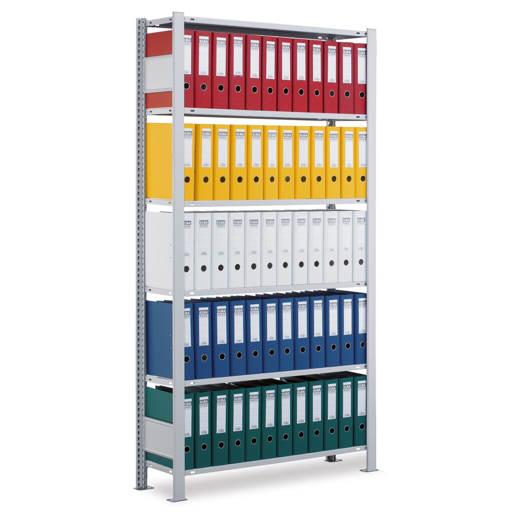 Illustration du produit: Rayonnage de bureau SCHULTE travée de base, utilisable d’un seul côté, avec barres de butée, CT 85 kg, HxlxP 2 500 x 1 300 x 300 mm