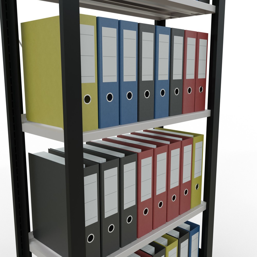 Numéro de l'image du produit 3: Rayonnage de bureau SCHULTE travée de base, utilisable d’un seul côté, avec barres de butée, CT 85 kg, noir, HxlxP 1 800 x 750 x 300 mm