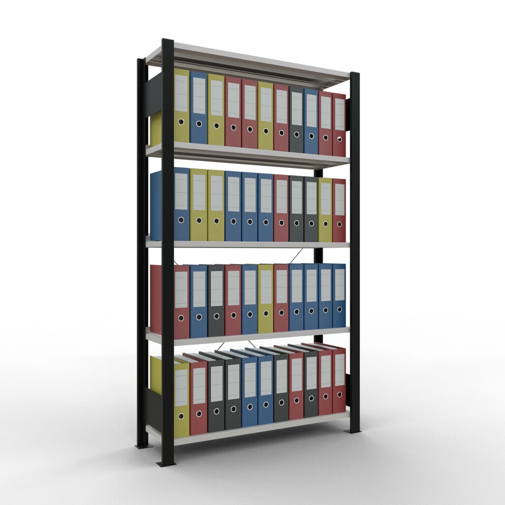 N° de l'image du produit 2 : Rayonnage de bureau SCHULTE travée de base, utilisable d’un seul côté, avec barres de butée, CT 85 kg, noir, HxlxP 1 800 x 1 000 x 300 mm