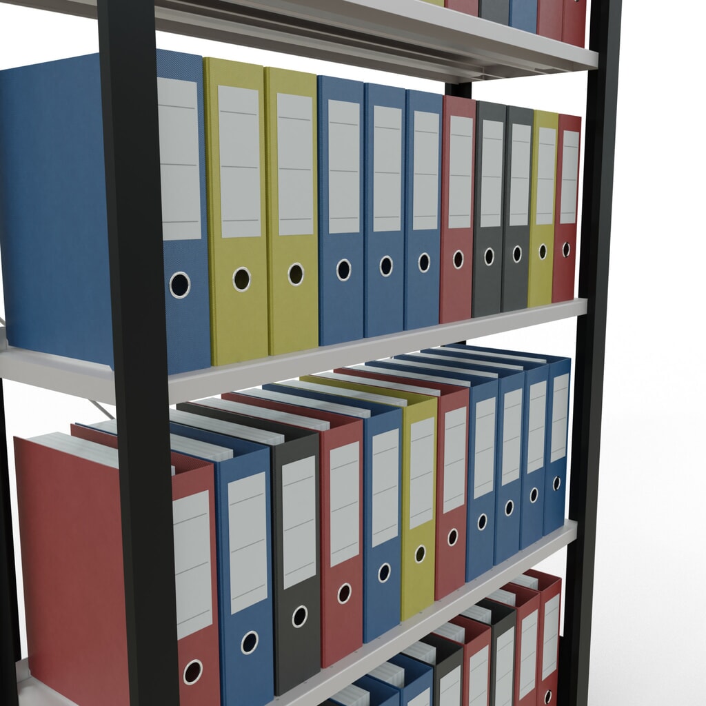 N° de l'image du produit 3 : Rayonnage de bureau SCHULTE travée de base, utilisable d’un seul côté, avec barres de butée, CT 85 kg, noir, HxlxP 1 800 x 1 000 x 300 mm