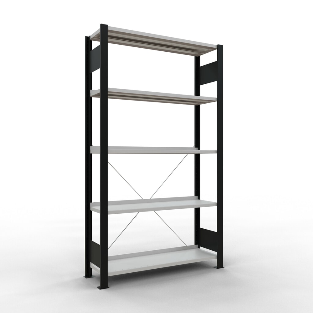 Illustration du produit: Rayonnage de bureau SCHULTE travée de base, utilisable d’un seul côté, avec barres de butée, CT 85 kg, noir, HxlxP 1 800 x 1 000 x 300 mm