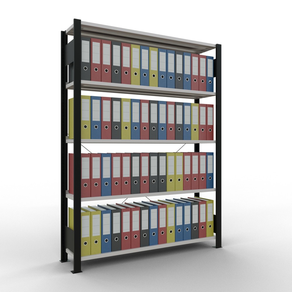 Numéro de l'image du produit 2: Rayonnage de bureau SCHULTE travée de base, utilisable d’un seul côté, avec barres de butée, CT 85 kg, noir, HxlxP 1 800 x 1 300 x 300 mm