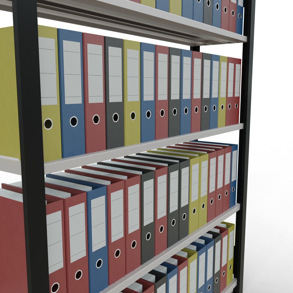 Numéro de l'image du produit 3: Rayonnage de bureau SCHULTE travée de base, utilisable d’un seul côté, avec barres de butée, CT 85 kg, noir, HxlxP 1 800 x 1 300 x 300 mm
