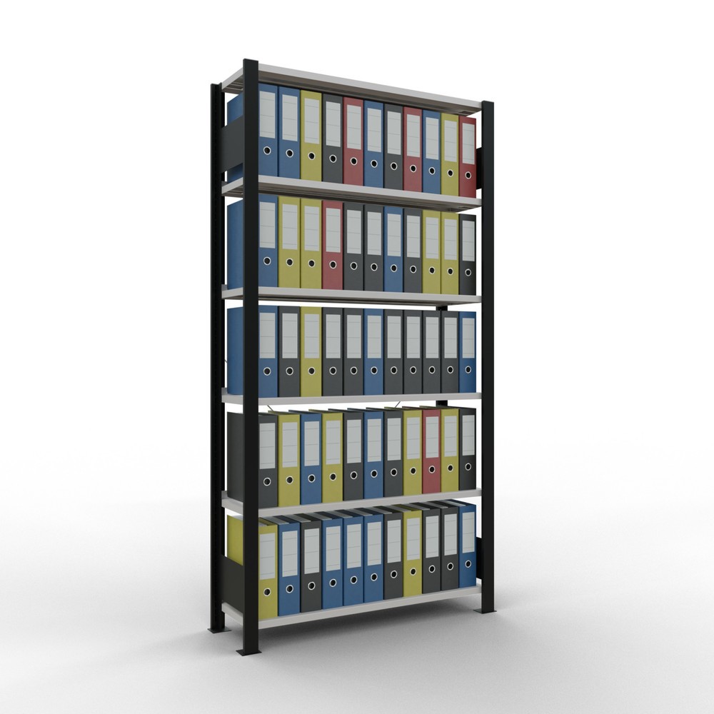 Numéro de l'image du produit 2: Rayonnage de bureau SCHULTE travée de base, utilisable d’un seul côté, avec barres de butée, CT 85 kg, noir, HxlxP 2 000 x 1 000 x 300 mm