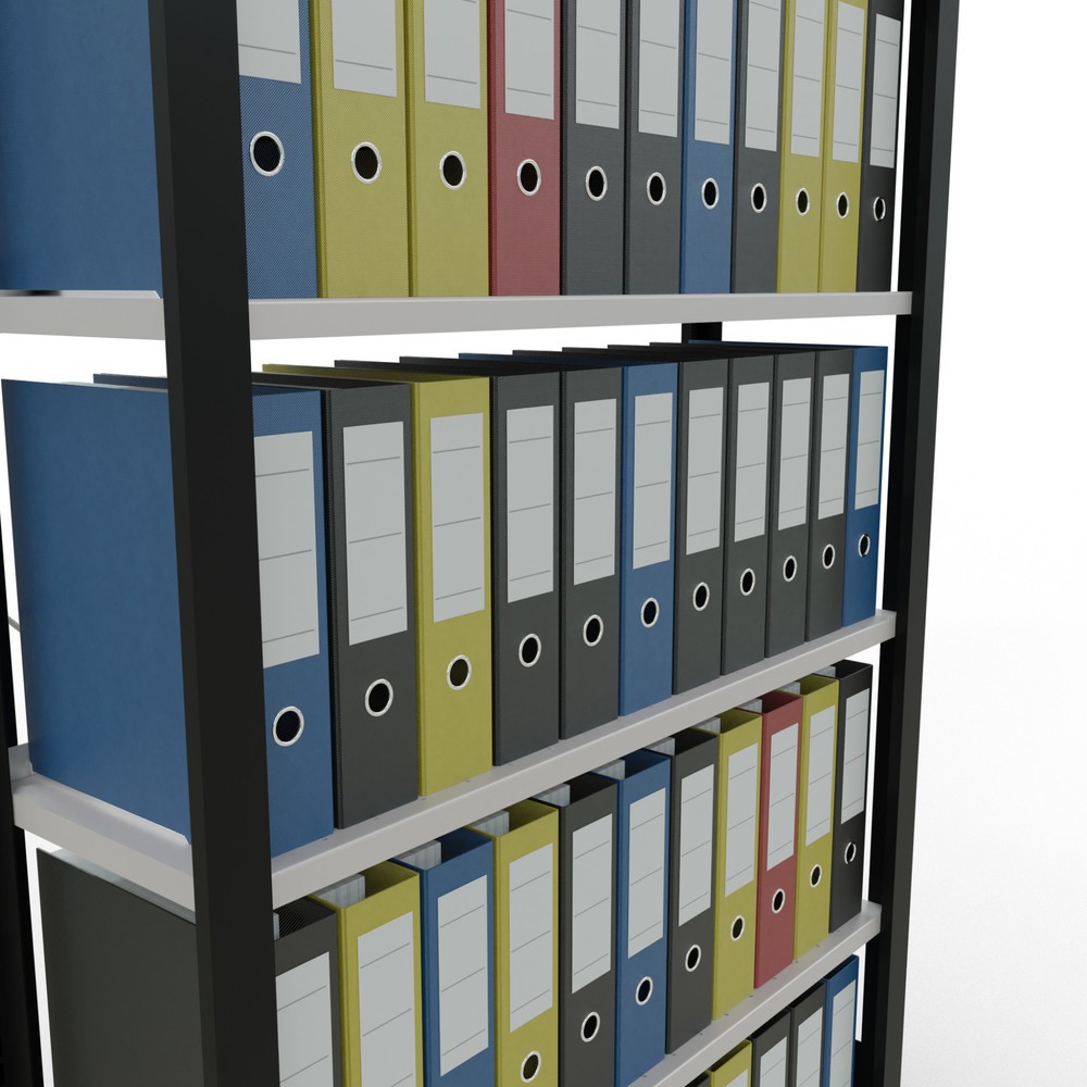 Numéro de l'image du produit 3: Rayonnage de bureau SCHULTE travée de base, utilisable d’un seul côté, avec barres de butée, CT 85 kg, noir, HxlxP 2 000 x 1 000 x 300 mm