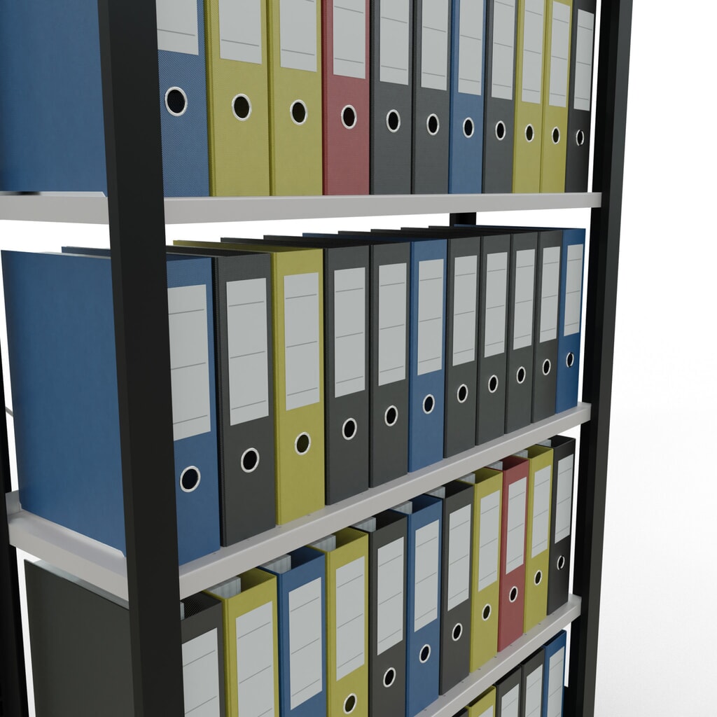 N° de l'image du produit 3 : Rayonnage de bureau SCHULTE travée de base, utilisable d’un seul côté, avec barres de butée, CT 85 kg, noir, HxlxP 2 000 x 1 000 x 300 mm