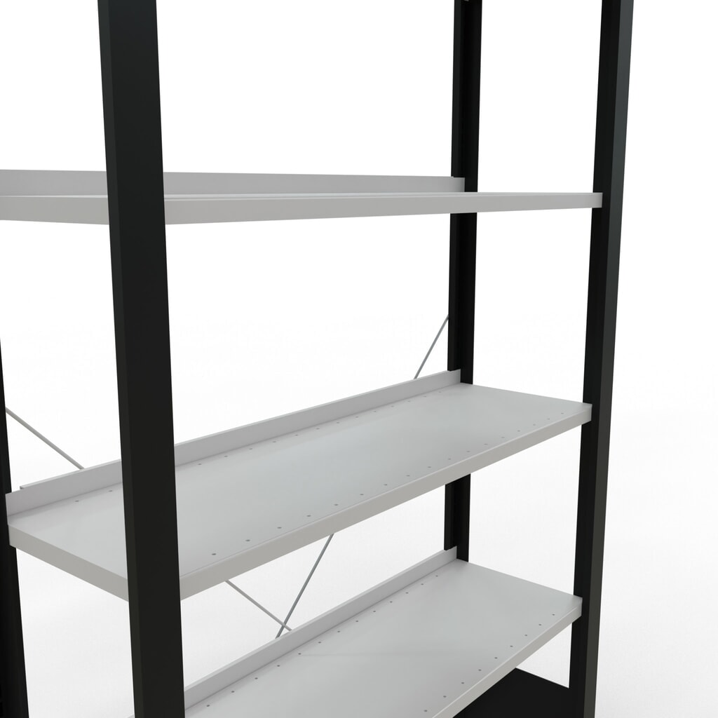 N° de l'image du produit 4 : Rayonnage de bureau SCHULTE travée de base, utilisable d’un seul côté, avec barres de butée, CT 85 kg, noir, HxlxP 2 000 x 1 000 x 300 mm