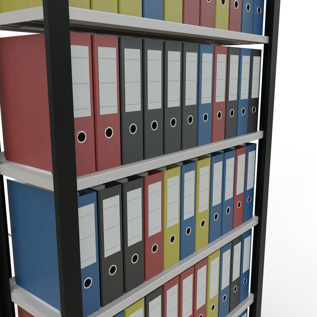 N° de l'image du produit 3 : Rayonnage de bureau SCHULTE travée de base, utilisable d’un seul côté, avec barres de butée, CT 85 kg, noir, HxlxP 2 300 x 1 000 x 300 mm