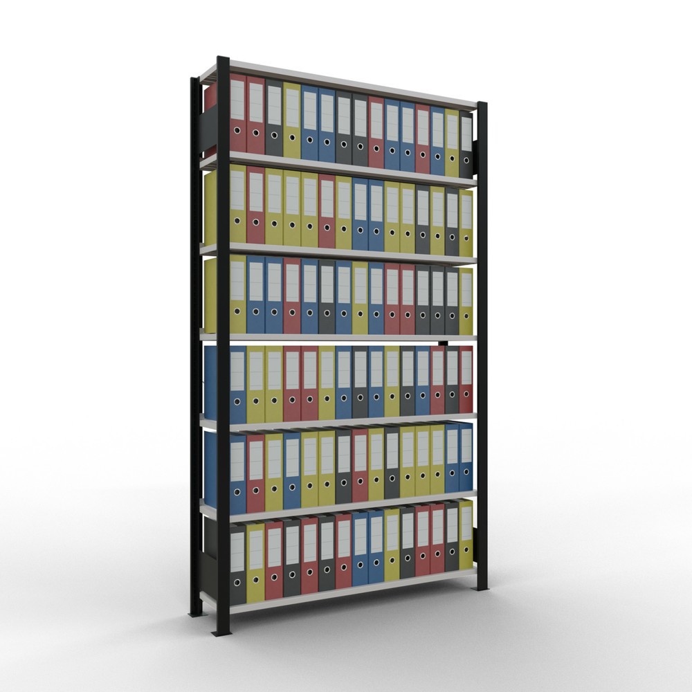 Numéro de l'image du produit 2: Rayonnage de bureau SCHULTE travée de base, utilisable d’un seul côté, avec barres de butée, CT 85 kg, noir, HxlxP 2 300 x 1 300 x 300 mm