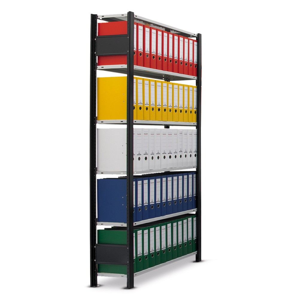 N° de l'image du produit 2 : Rayonnage de bureau SCHULTE travée de base, utilisable d’un seul côté, avec barres de butée, CT 85 kg, noir, HxlxP 2 300 x 750 x 300 mm