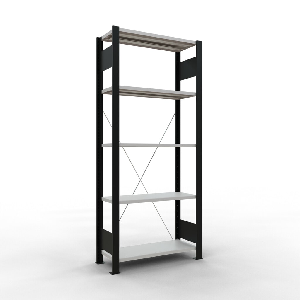 Illustration du produit: Rayonnage de bureau SCHULTE travée de base, utilisable d’un seul côté, sans barres de butée, CT 85 kg, noir, HxlxP 1 800 x 750 x 300 mm