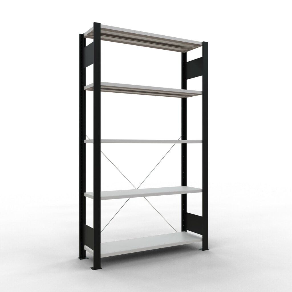 Illustration du produit: Rayonnage de bureau SCHULTE travée de base, utilisable d’un seul côté, sans barres de butée, CT 85 kg, noir, HxlxP 1 800 x 1 000 x 300 mm