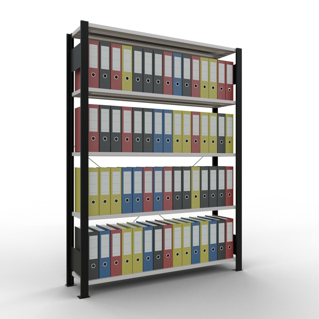 N° de l'image du produit 2 : Rayonnage de bureau SCHULTE travée de base, utilisable d’un seul côté, sans barres de butée, CT 85 kg, noir, HxlxP 1 .800 x 1 300 x 300 mm