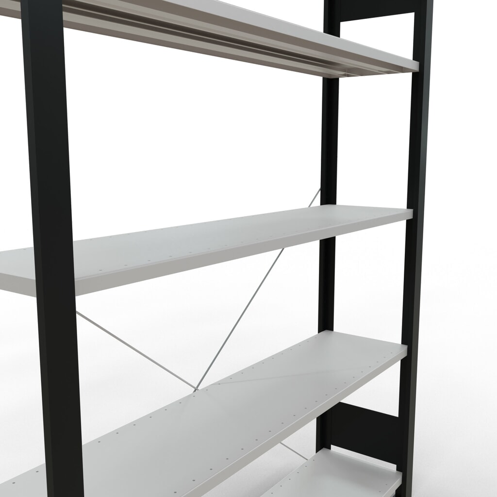 N° de l'image du produit 4 : Rayonnage de bureau SCHULTE travée de base, utilisable d’un seul côté, sans barres de butée, CT 85 kg, noir, HxlxP 1 .800 x 1 300 x 300 mm