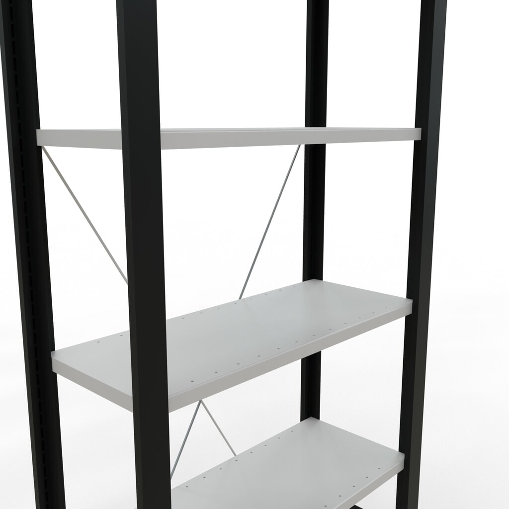 Rayonnage de bureau SCHULTE travée de base, utilisable d’un seul côté, sans barres de butée, CT 85 kg, noir, HxlxP 2 000 x 750 x 300 mm N° de l'image du produit 4 : Rayonnage de bureau SCHULTE travée de base, utilisable d’un seul côté, sans barres de butée, CT 85 kg, noir, HxlxP 2 000 x 750 x 300 mm