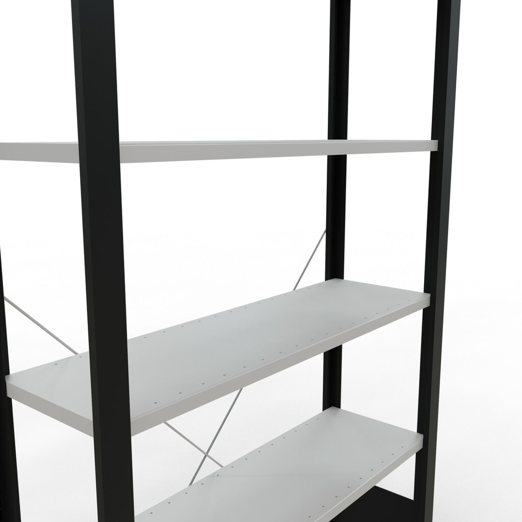 Rayonnage de bureau SCHULTE travée de base, utilisable d’un seul côté, sans barres de butée, CT 85 kg, noir, HxlxP 2 000 x 1 000 x 300 mm N° de l'image du produit 4 : Rayonnage de bureau SCHULTE travée de base, utilisable d’un seul côté, sans barres de butée, CT 85 kg, noir, HxlxP 2 000 x 1 000 x 300 mm