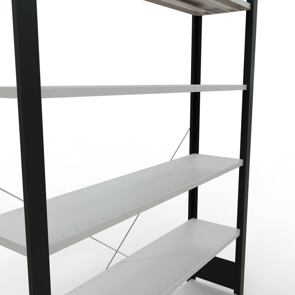 N° de l'image du produit 4 : Rayonnage de bureau SCHULTE travée de base, utilisable d’un seul côté, sans barres de butée, CT 85 kg, noir, HxlxP 2 000 x 1 300 x 300 mm