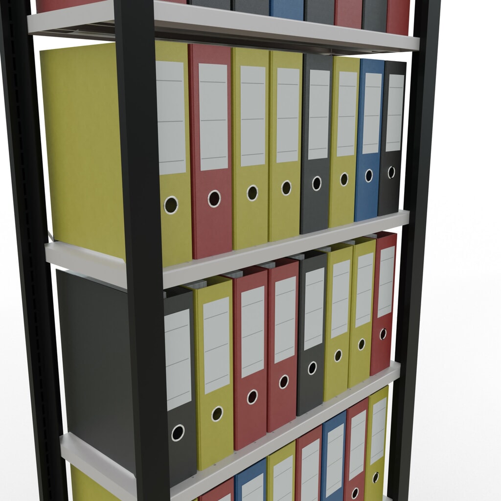 N° de l'image du produit 3 : Rayonnage de bureau SCHULTE travée de base, utilisable d’un seul côté, sans barres de butée, CT 85 kg, noir, HxlxP 2 300 x 750 x 300 mm