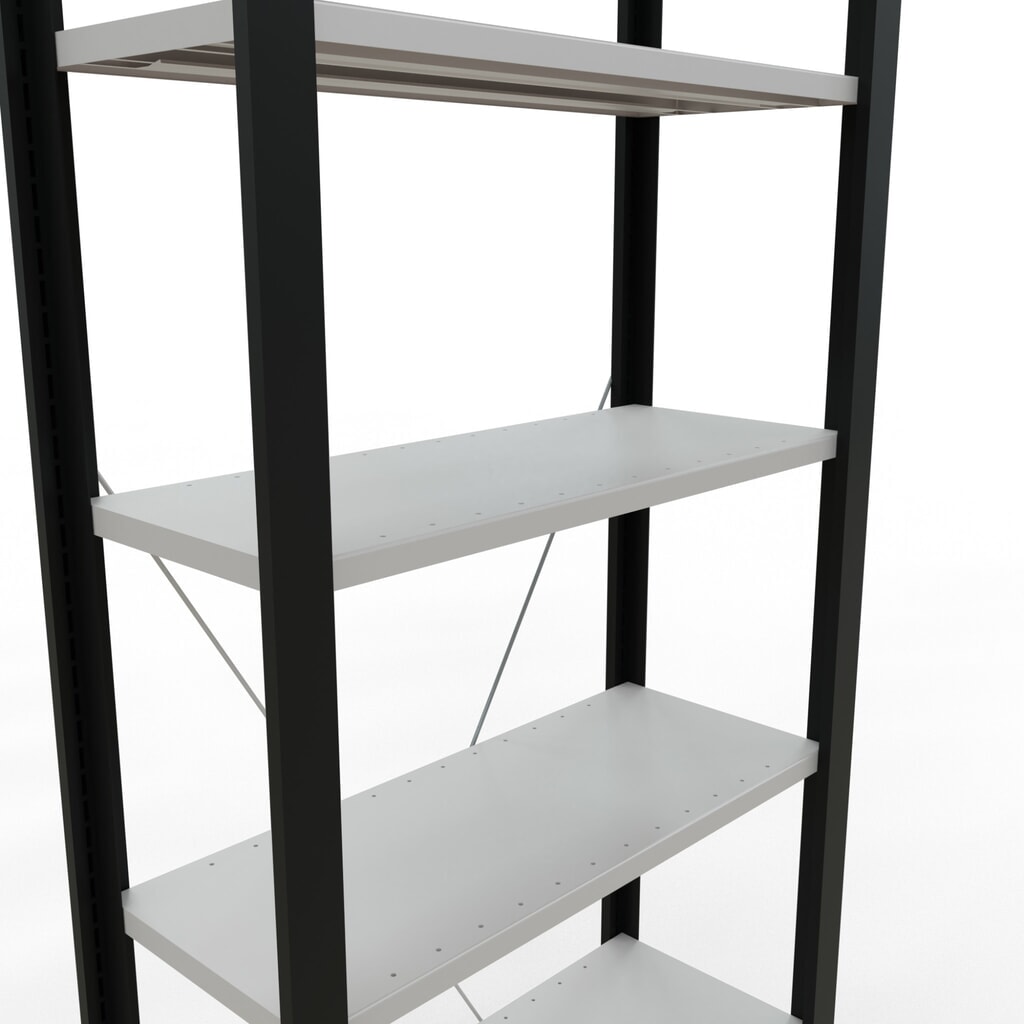 Rayonnage de bureau SCHULTE travée de base, utilisable d’un seul côté, sans barres de butée, CT 85 kg, noir, HxlxP 2 300 x 750 x 300 mm N° de l'image du produit 4 : Rayonnage de bureau SCHULTE travée de base, utilisable d’un seul côté, sans barres de butée, CT 85 kg, noir, HxlxP 2 300 x 750 x 300 mm