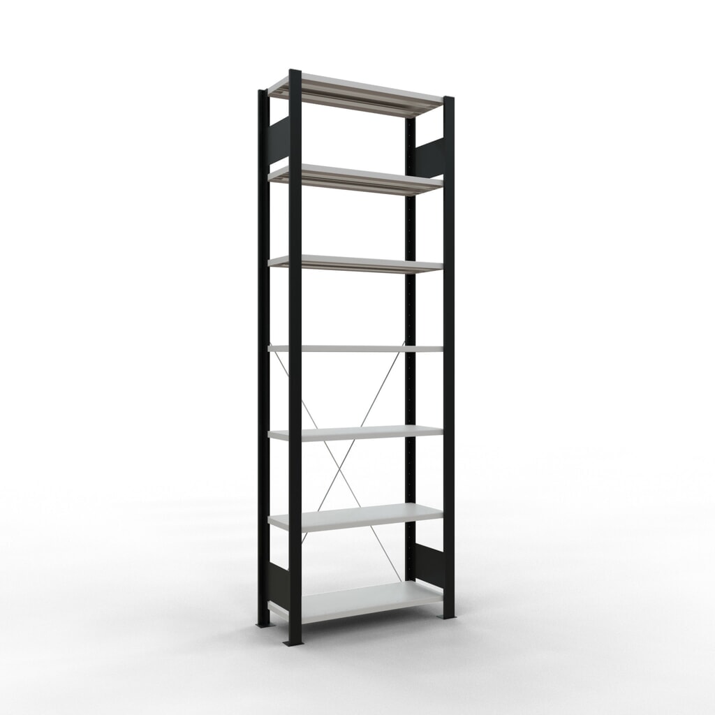 Illustration du produit: Rayonnage de bureau SCHULTE travée de base, utilisable d’un seul côté, sans barres de butée, CT 85 kg, noir, HxlxP 2 300 x 750 x 300 mm