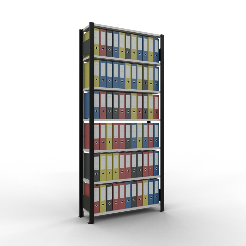 N° de l'image du produit 2 : Rayonnage de bureau SCHULTE travée de base, utilisable d’un seul côté, sans barres de butée, CT 85 kg, noir, HxlxP 2 300 x 1 000 x 300 mm