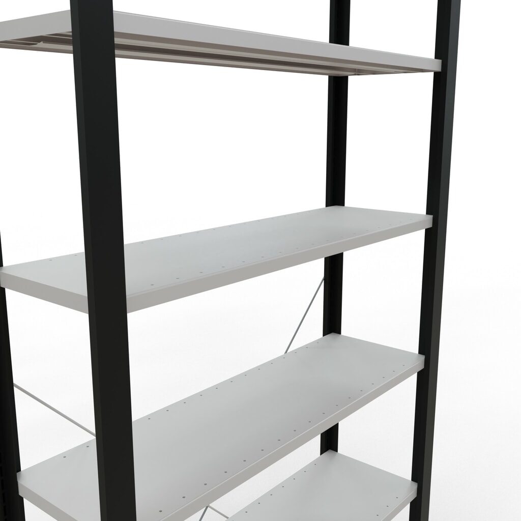 Rayonnage de bureau SCHULTE travée de base, utilisable d’un seul côté, sans barres de butée, CT 85 kg, noir, HxlxP 2 300 x 1 000 x 300 mm N° de l'image du produit 4 : Rayonnage de bureau SCHULTE travée de base, utilisable d’un seul côté, sans barres de butée, CT 85 kg, noir, HxlxP 2 300 x 1 000 x 300 mm