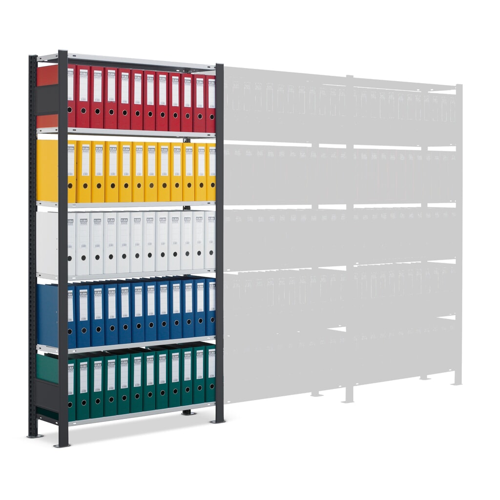 N° de l'image du produit 5 : Rayonnage de bureau SCHULTE travée de base, utilisable d’un seul côté, sans barres de butée, CT 85 kg, noir, HxlxP 2 000 x 750 x 300 mm