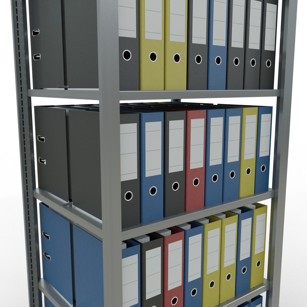Numéro de l'image du produit 4: Rayonnage de bureau SCHULTE travée de base, utilisable des deux côtés, avec butées centrales, CT 150 kg, HxlxP 2 000 x 750 x 600 mm