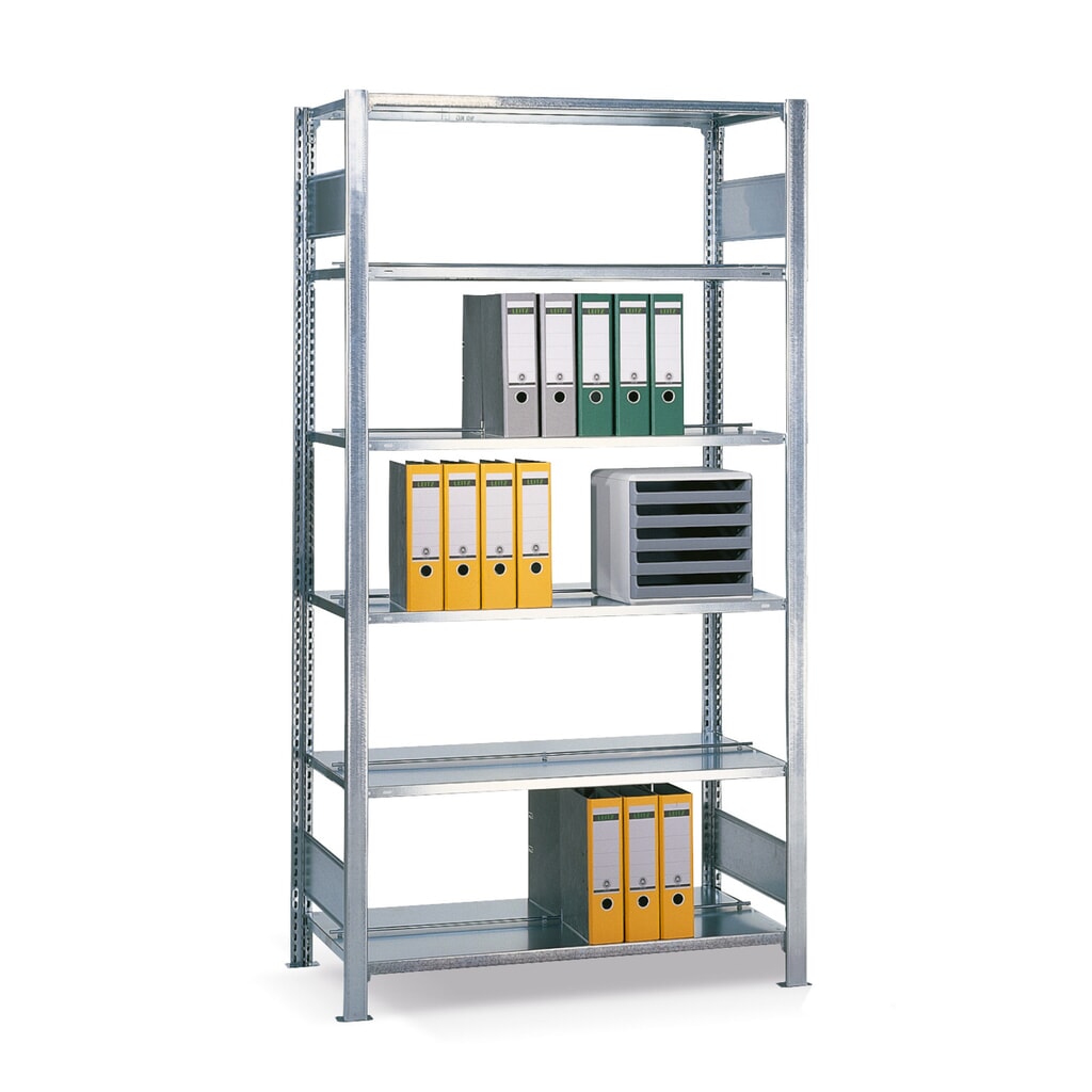Illustration du produit: Rayonnage de bureau SCHULTE travée de base, utilisable des deux côtés, avec butées centrales, CT 150 kg, HxlxP 2 500 x 750 x 600 mm