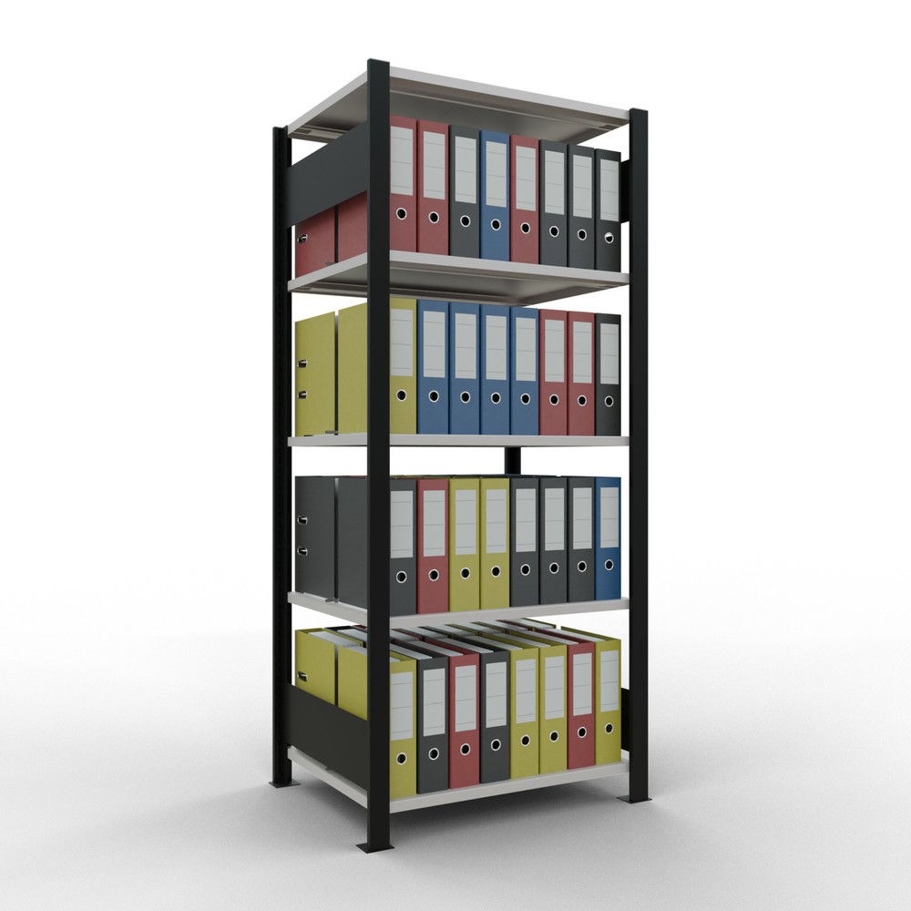 Numéro de l'image du produit 2: Rayonnage de bureau SCHULTE travée de base, utilisable des deux cotés, avec butées centrales, CT 150 kg, noir, HxlxP 1 800 x 750 x 600 mm