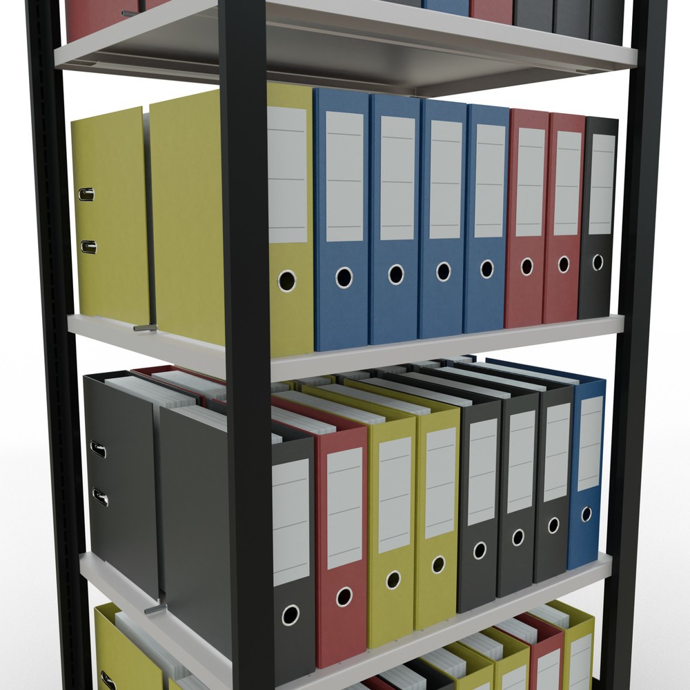 Numéro de l'image du produit 3: Rayonnage de bureau SCHULTE travée de base, utilisable des deux cotés, avec butées centrales, CT 150 kg, noir, HxlxP 1 800 x 750 x 600 mm