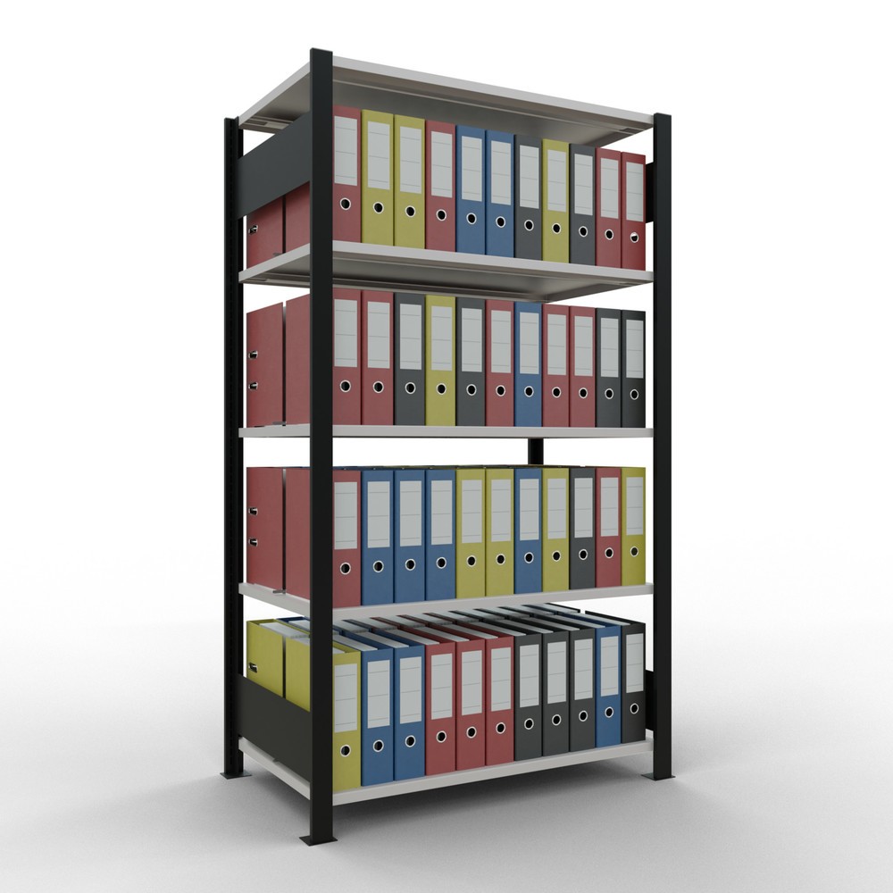 Numéro de l'image du produit 2: Rayonnage de bureau SCHULTE travée de base, utilisable des deux cotés, avec butées centrales, CT 150 kg, noir, HxlxP 1 800 x 1 000 x 600 mm